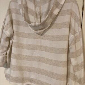 Max Studio London linen mix beige Cream oversized stripe hooded shirt XS